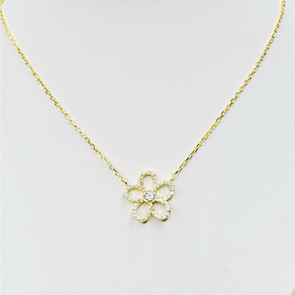 18K Gold & Sterling Silver Flower Necklace and Earring Set - Picture 6 of 7